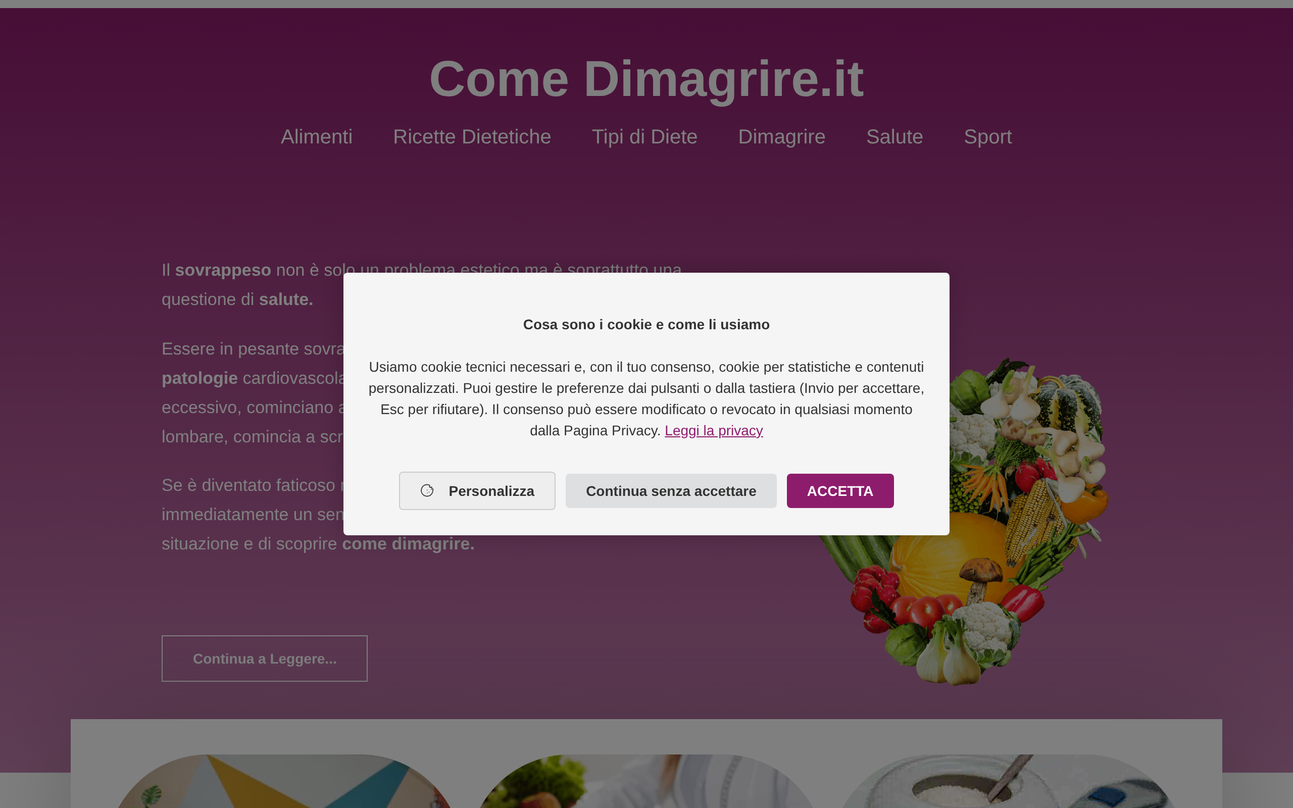 Anteprima del sito di comedimagrire.it